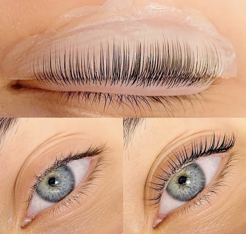 Antes e depois de lash lift, com curvatura e definição dos cílios naturais.