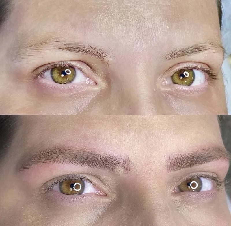 Antes e depois de sobrancelhas com desenho alinhado e acabamento natural.